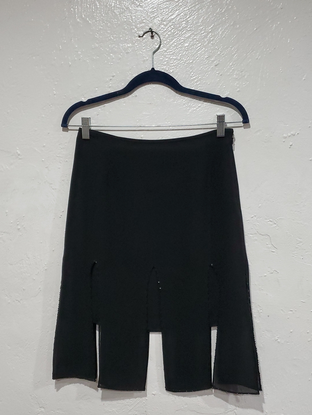 Vintage Y2k Cache Black Midi Skirt with Front Panel Slits Size 2